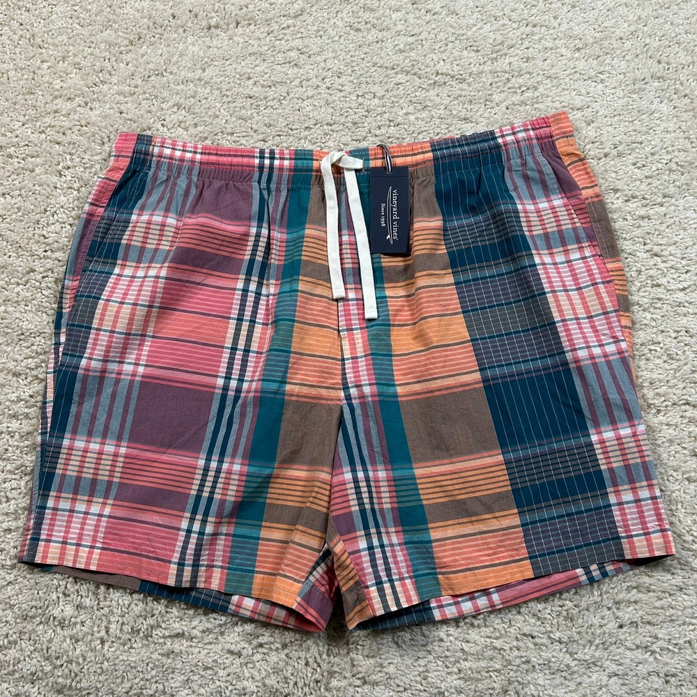 Vineyard Vines Shorts XXL Cayman Plaid 7 Inch Pull-On Madras Drawstring New
